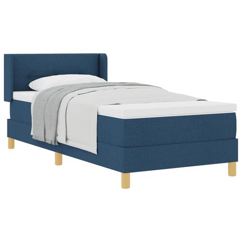 Boxspring seng med madras Blå 90x200 cm Stof&& Sengegavl med knap tufting Blå 90 cm Stof
