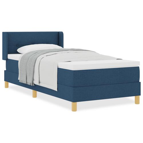 Boxspring seng med madras Blå 90x200 cm Stof&& Sengegavl med knap tufting Blå 90 cm Stof