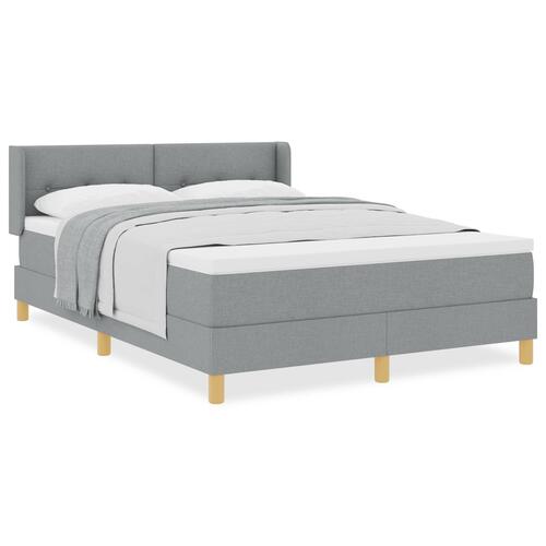 Box Spring Seng med Madras Lysegrå 160x200 cm Stof&& Sengegavl Knappet Lysegrå 160 cm Stof