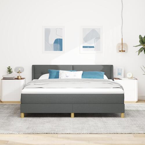 Box Spring Seng med Madras Mørk Grå 180x200 cm Stof&& Hovedgavl Knappet Tuftet Mørk Grå 180 cm Stof