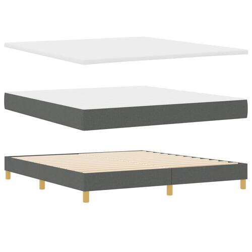Box Spring Seng med Madras Mørk Grå 180x200 cm Stof&& Hovedgavl Knappet Tuftet Mørk Grå 180 cm Stof