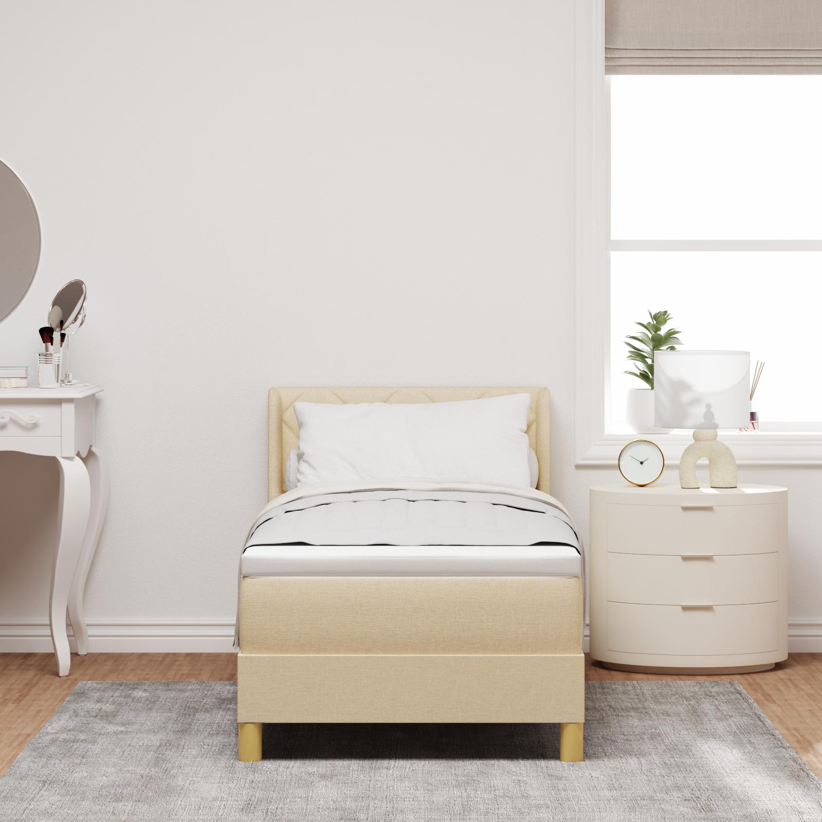 Boxspring seng med madras creme 80x200 cm stof&& hovedgærde diamantblok design creme 80 cm stof