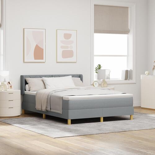 Box Spring Seng med Madras Lysegrå 140x200 cm Stof&& Sengegavl Diamantblok Design Lysegrå 140 cm Stof