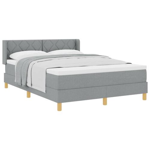 Box Spring Seng med Madras Lysegrå 140x200 cm Stof&& Sengegavl Diamantblok Design Lysegrå 140 cm Stof