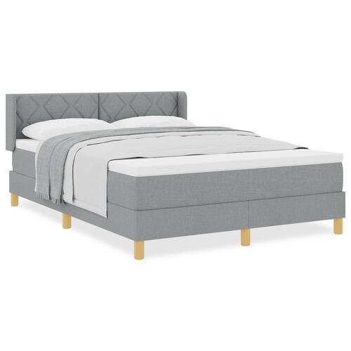Box Spring Seng med Madras Lysegrå 140x200 cm Stof&& Sengegavl Diamantblok Design Lysegrå 140 cm Stof