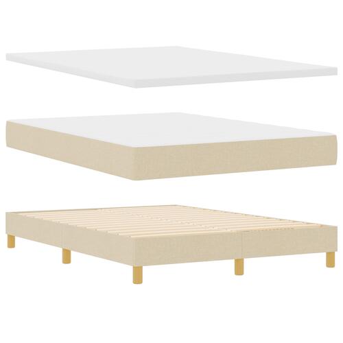 Box Spring Seng med Madras Creme 140x200 cm Stof&& Sengegavl Diamond Blocks Design Creme 140 cm Stof
