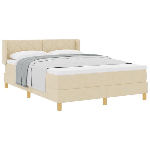 Box Spring Seng med Madras Creme 140x200 cm Stof&& Sengegavl Diamond Blocks Design Creme 140 cm Stof