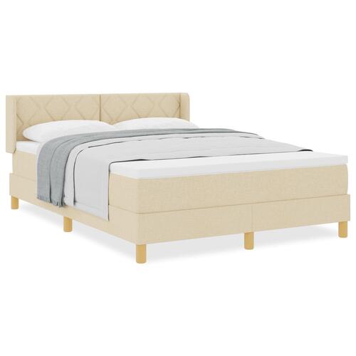 Box Spring Seng med Madras Creme 140x200 cm Stof&& Sengegavl Diamond Blocks Design Creme 140 cm Stof