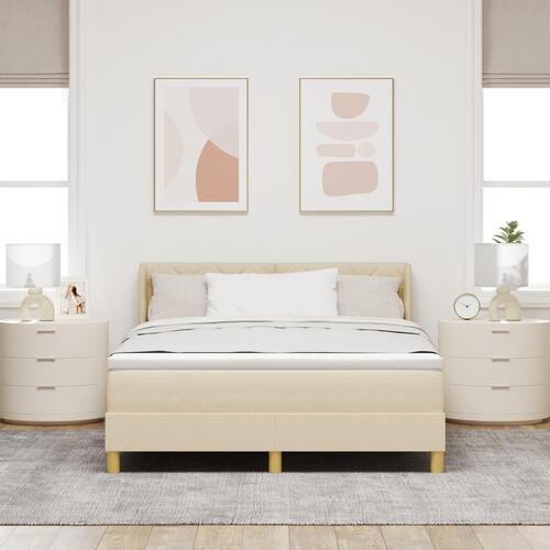 Box Spring Seng med Madras Creme 140x200 cm Stof&& Sengegavl Diamond Blocks Design Creme 140 cm Stof