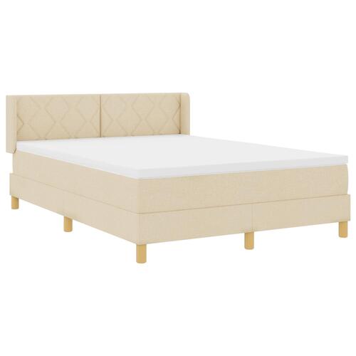 Box Spring Seng med Madras Creme 140x200 cm Stof&& Sengegavl Diamond Blocks Design Creme 140 cm Stof