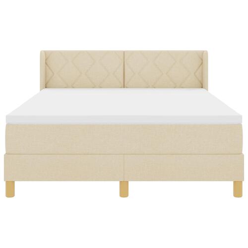 Box Spring Seng med Madras Creme 140x200 cm Stof&& Sengegavl Diamond Blocks Design Creme 140 cm Stof