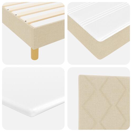 Box Spring Seng med Madras Creme 140x200 cm Stof&& Sengegavl Diamond Blocks Design Creme 140 cm Stof