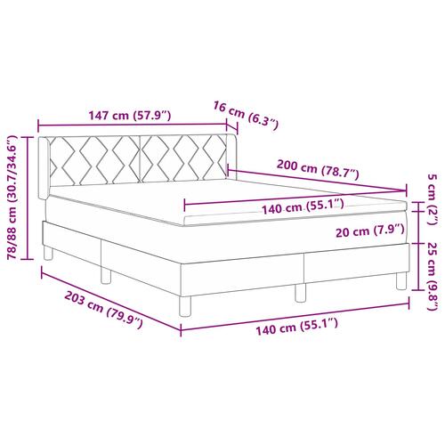 Box Spring Seng med Madras Creme 140x200 cm Stof&& Sengegavl Diamond Blocks Design Creme 140 cm Stof