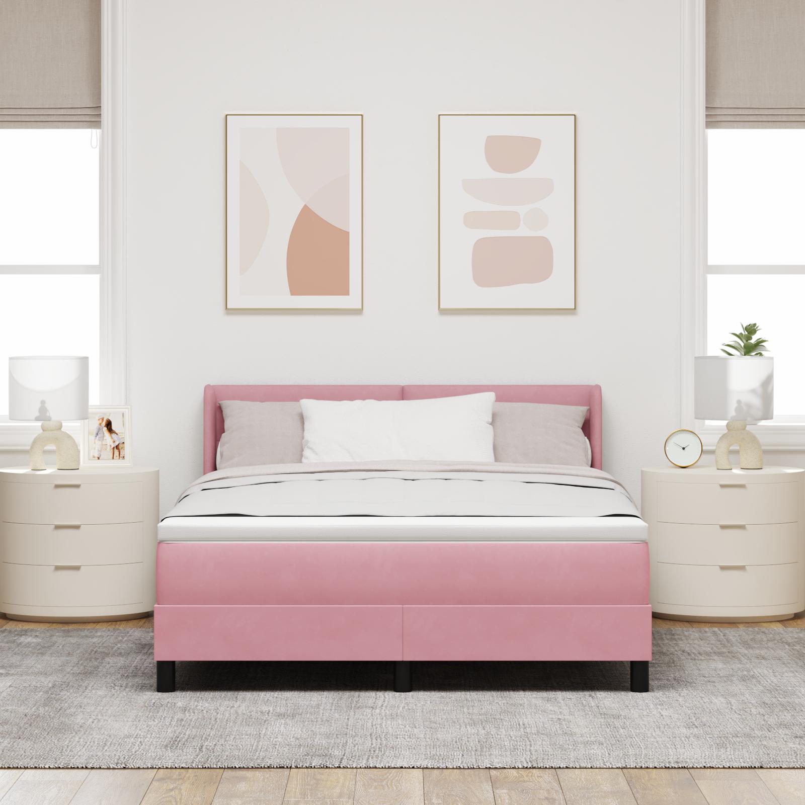 Boxspring seng med madras Pink 160x200 cm Fløjl