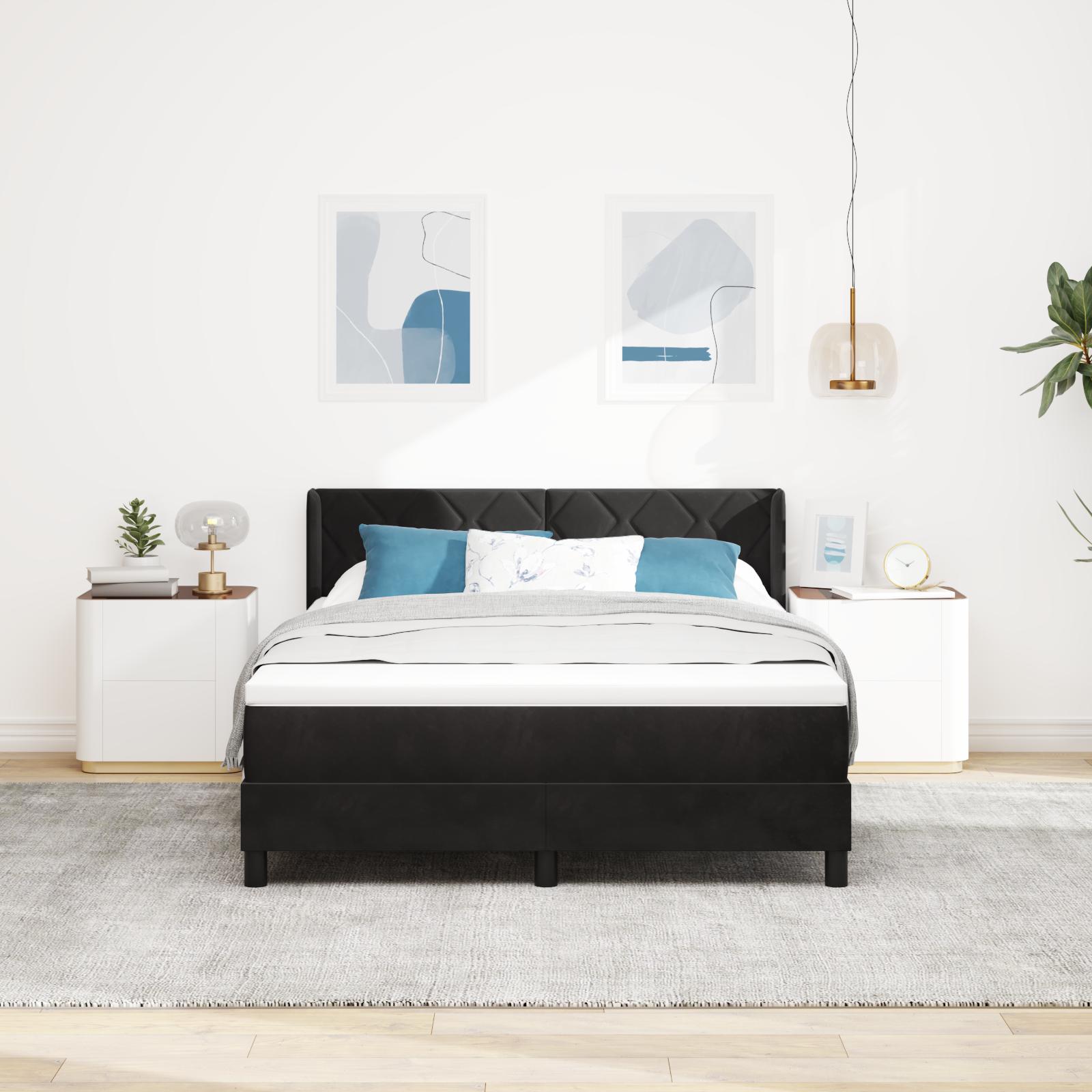 Kontinentalseng med hovedgærde 160 x 200 cm sort fløjl
