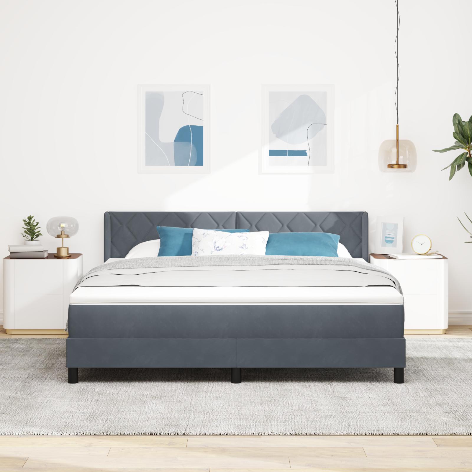 Kontinentalseng med madras Mørkegrå 200 x 180 cm Polyester billede