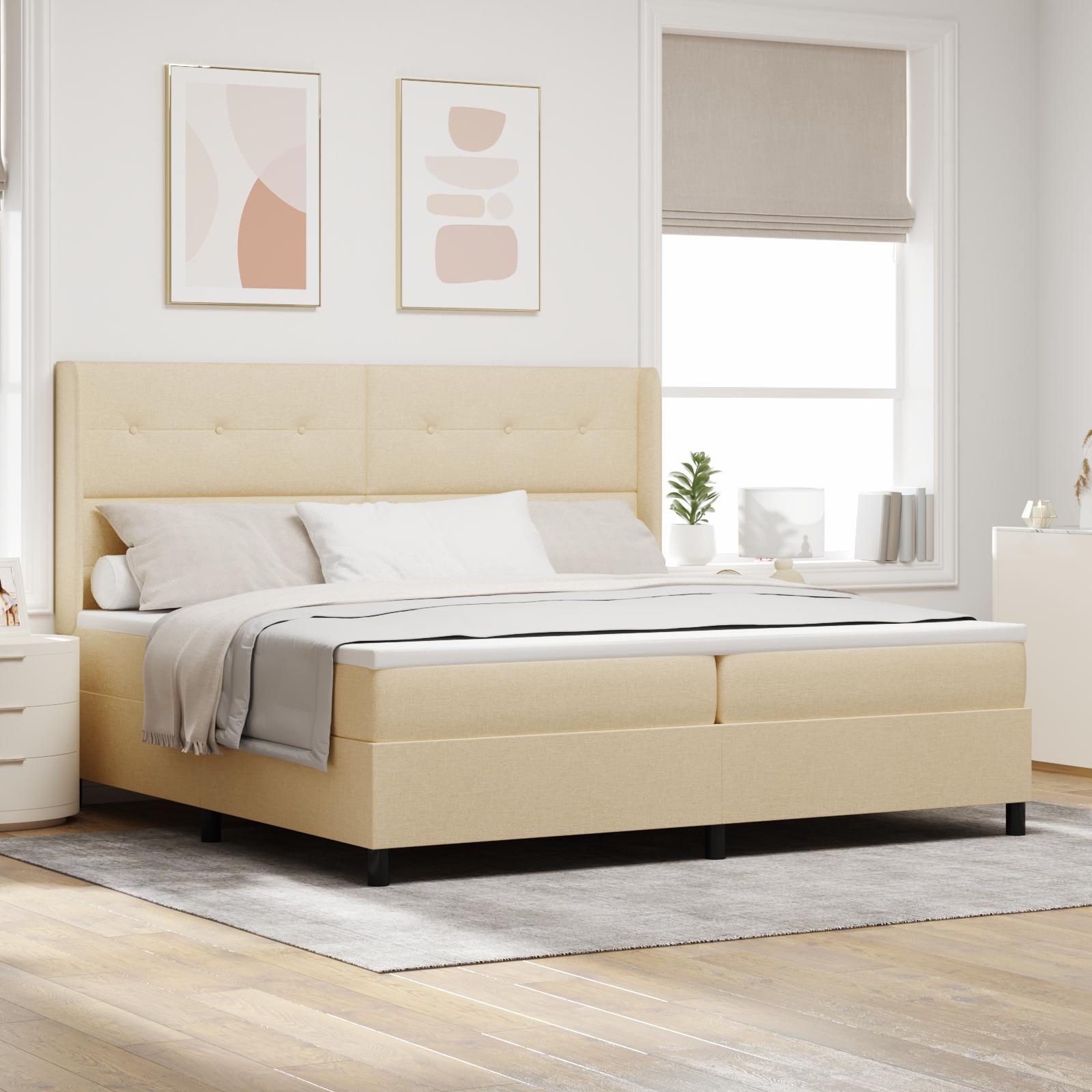 Kontinentalseng med madras Creme 200 x 200 cm Stof billede