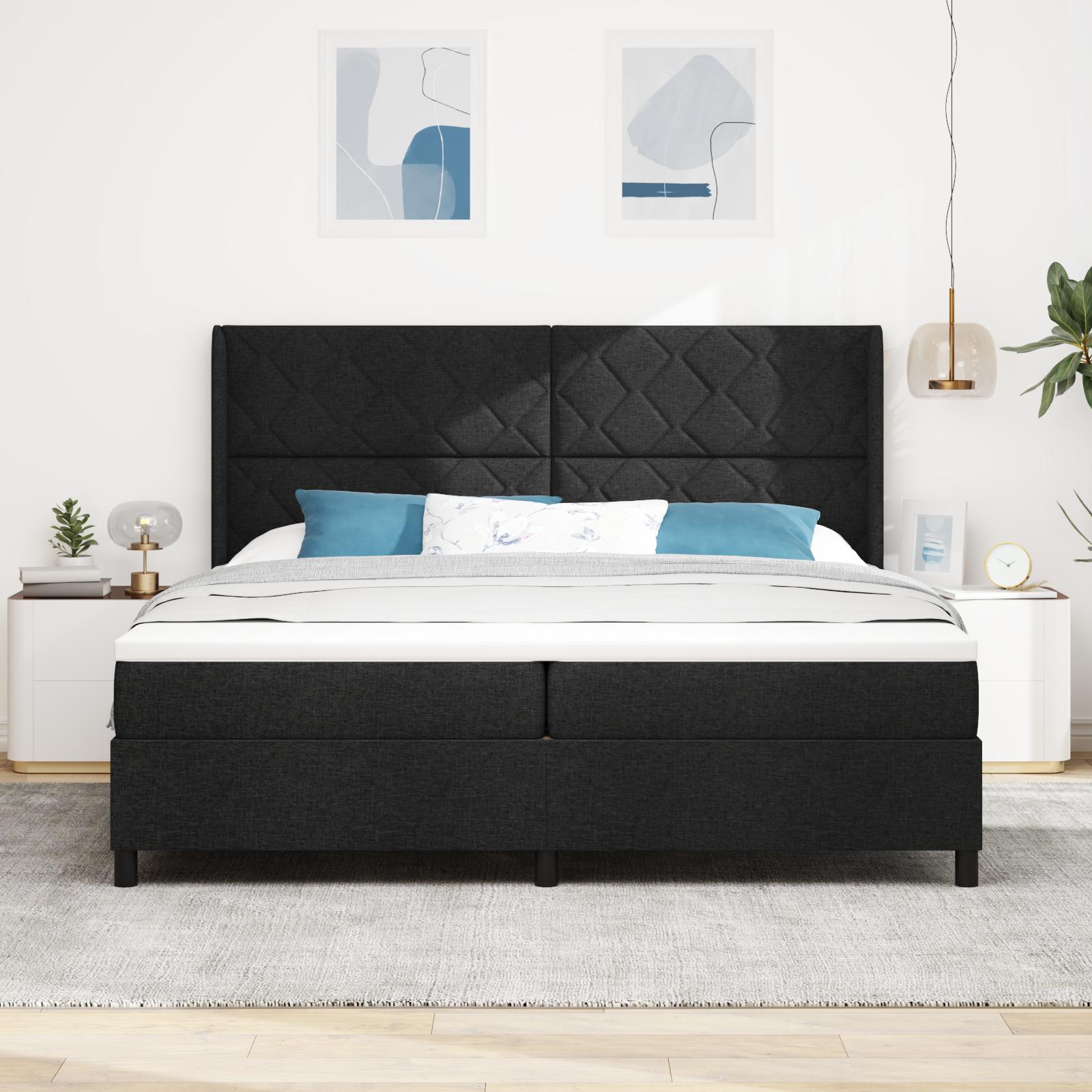 Kontinentalseng med madras Sort 200 x 200 cm Stof billede