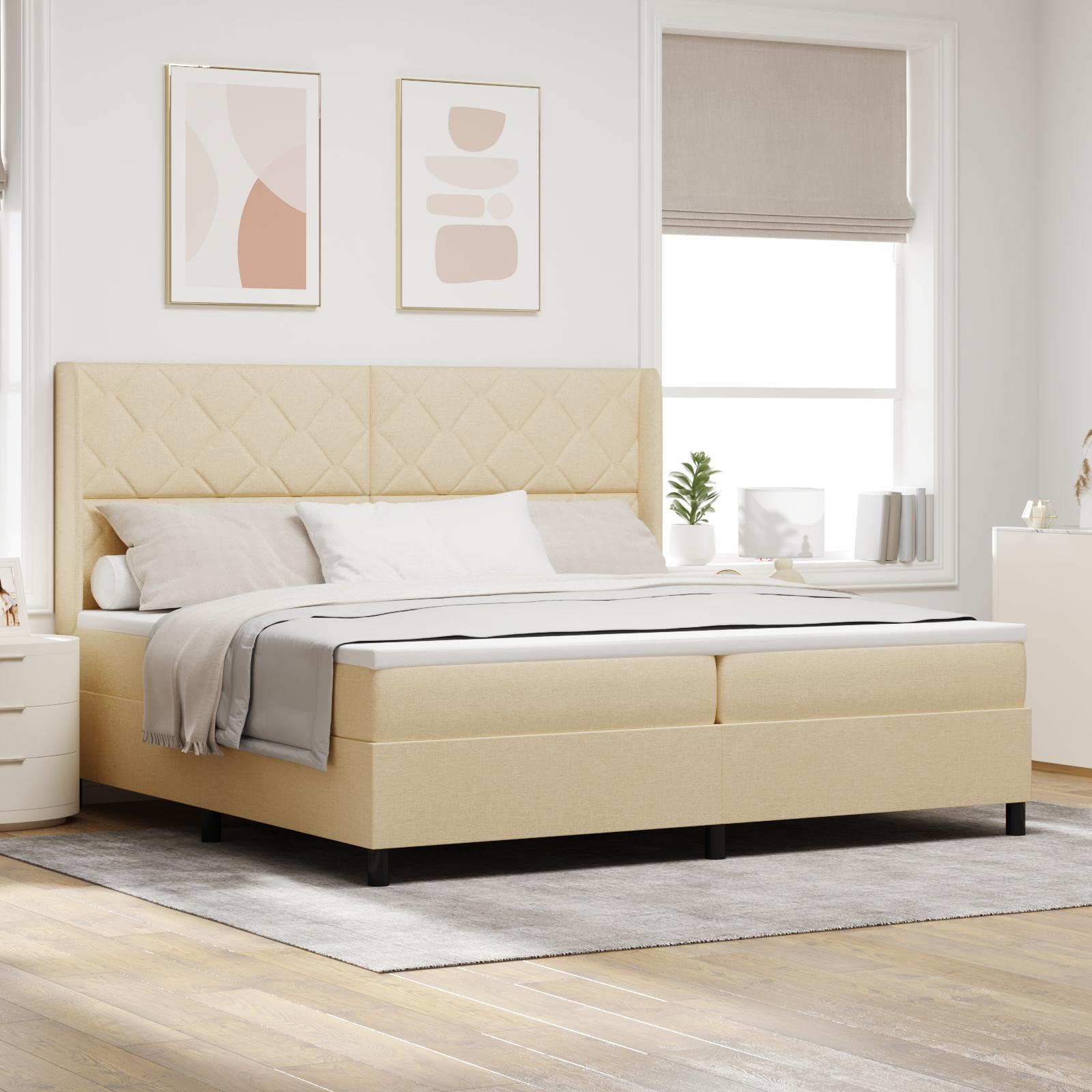 Kontinentalseng med madras Creme 200 x 200 cm Stof billede