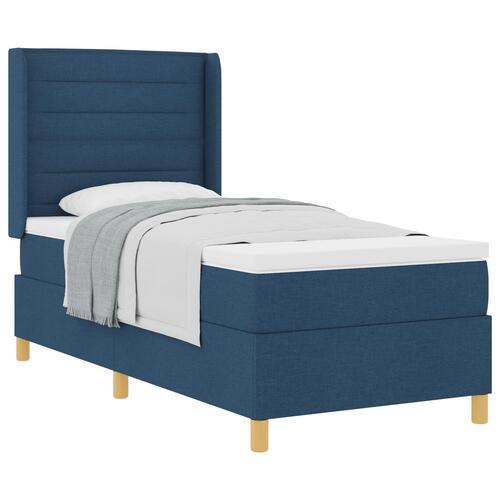 Box Spring Seng med Madras Blå 100x200 cm Stof