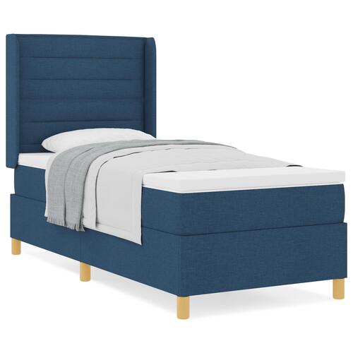 Box Spring Seng med Madras Blå 100x200 cm Stof