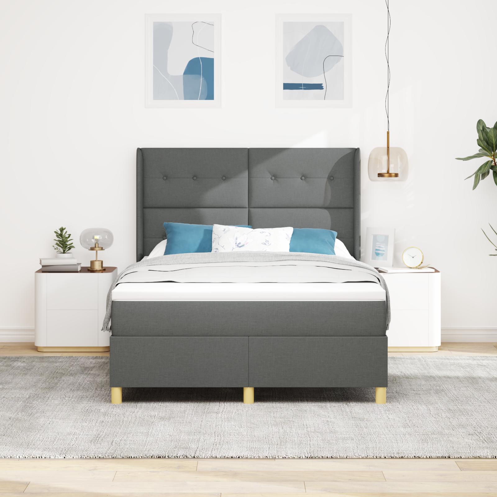 Kontinentalseng med madras Mørkegrå 160 x 200 cm Stof billede