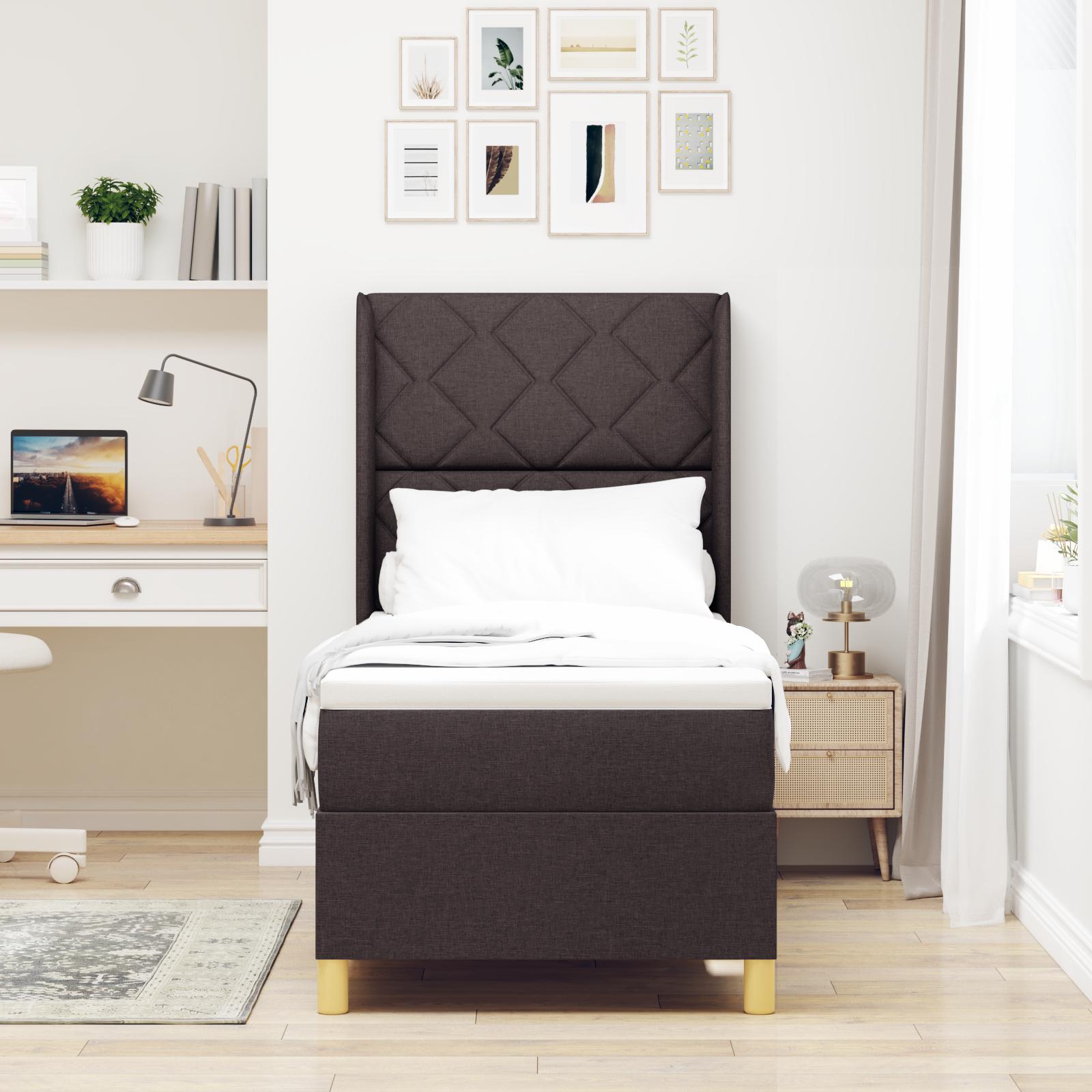 Boxspring Seng med Madras Mørkebrun 80x200 cm Stof