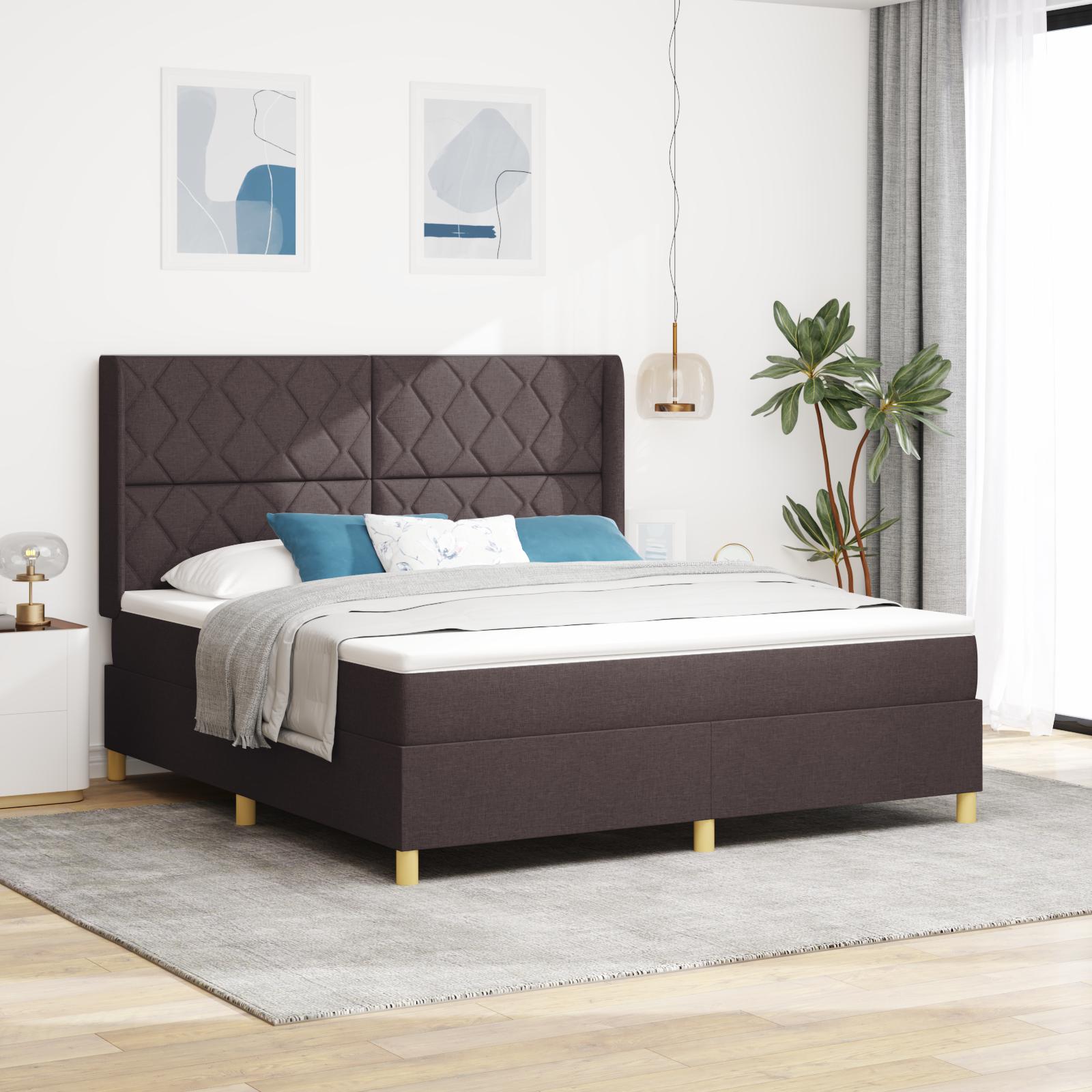 Boxspring Seng med Madras Mørk Brun 180x200 cm Stof