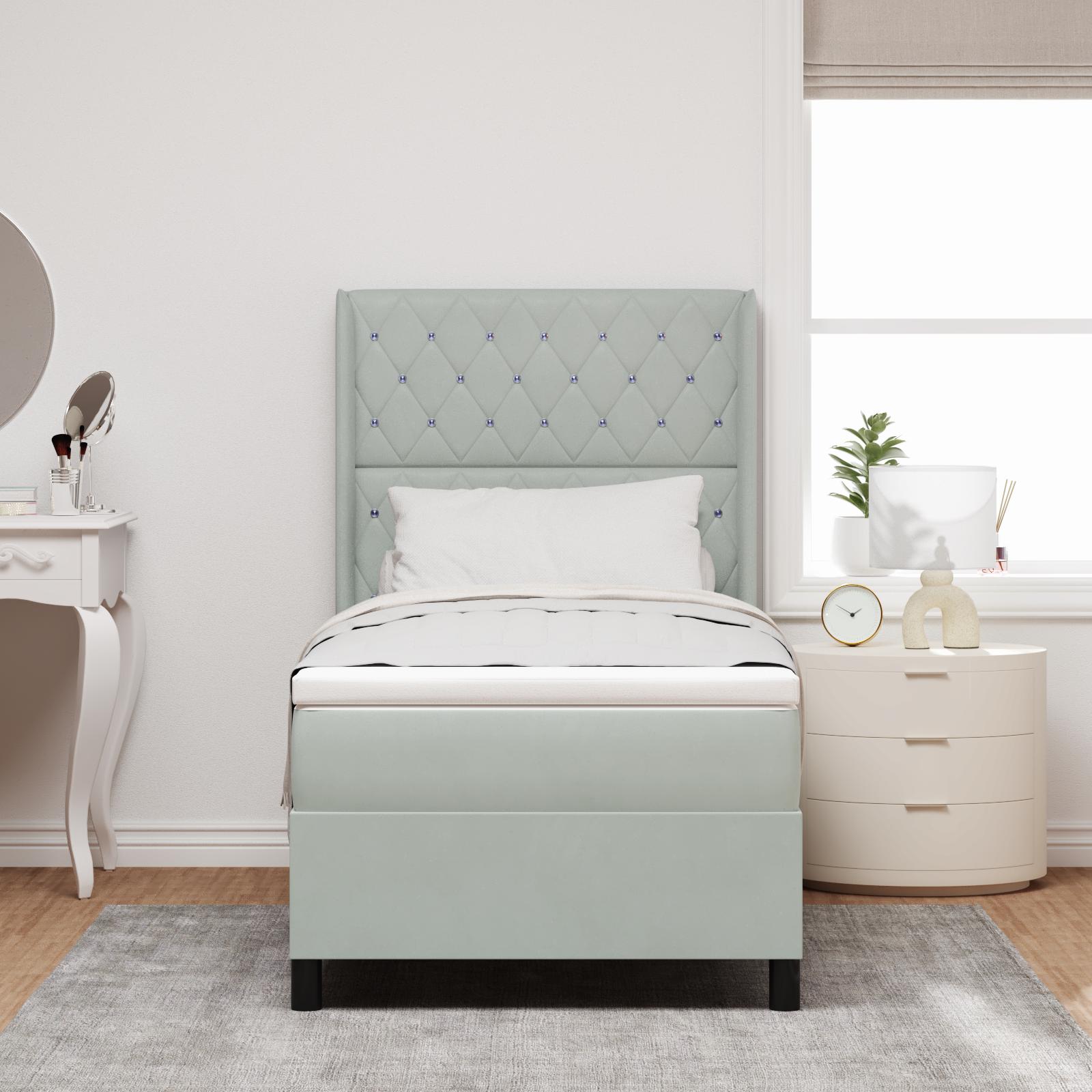 Boxspring Seng med Madras Lys Grå 90x190 cm Fløjl