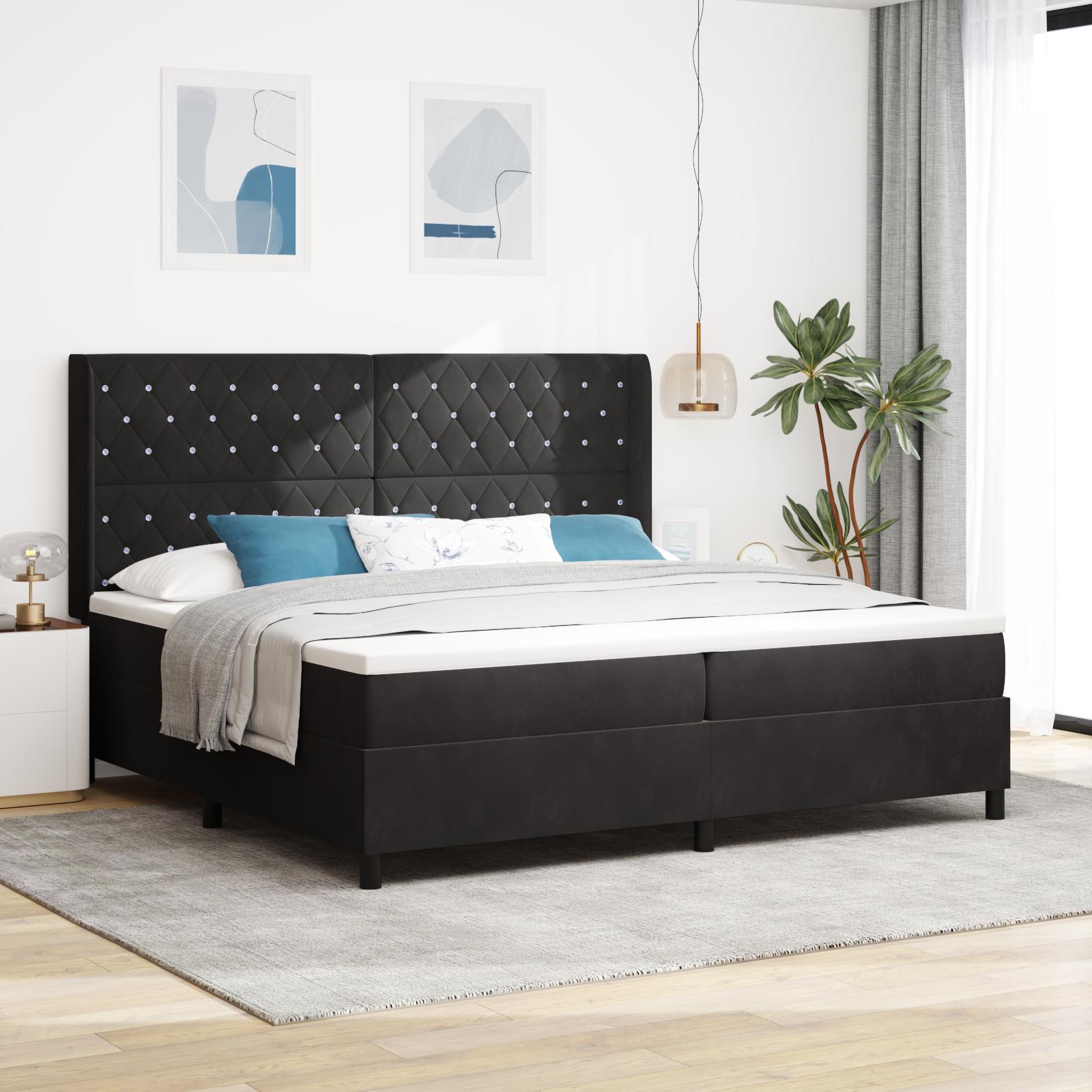 Kontinentalseng med madras 200 x 200 cm i sort fløjl