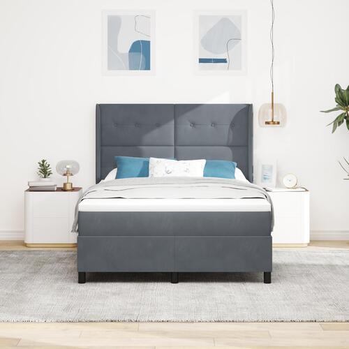 Boxmadras med Madras Mørkegrå 140x190 cm Fløjl