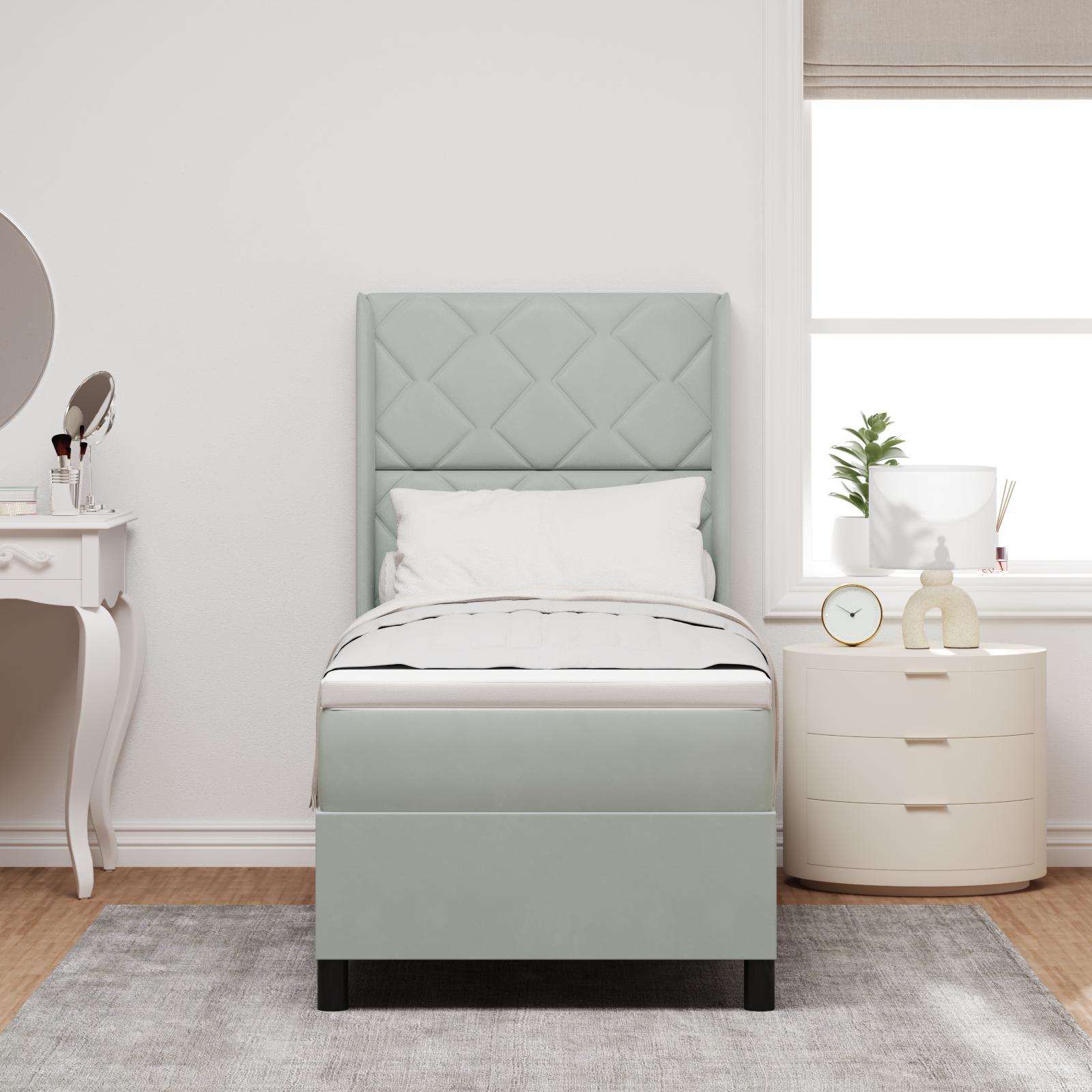 Box Spring Seng med Madras Lysegrå 80x200 cm Fløjl