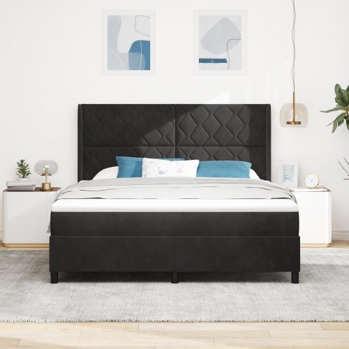 Kontinentalseng med hovedgærde Sort 180 x 200 cm Fløjl
