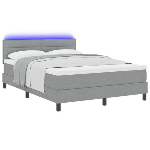 Box Spring Seng med Madras & LED Lys Grå 140x200 cm Stof