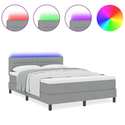 Box Spring Seng med Madras & LED Lys Grå 140x200 cm Stof