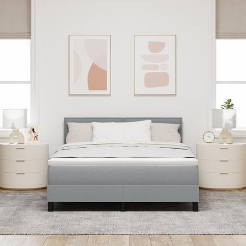 Box Spring Seng med Madras & LED Lys Grå 140x200 cm Stof