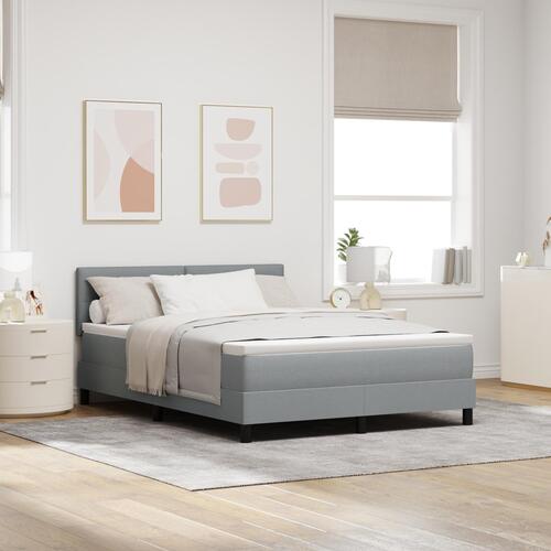 Boxspring Seng med Madras & LED Lys Grå 140x200 cm Stof