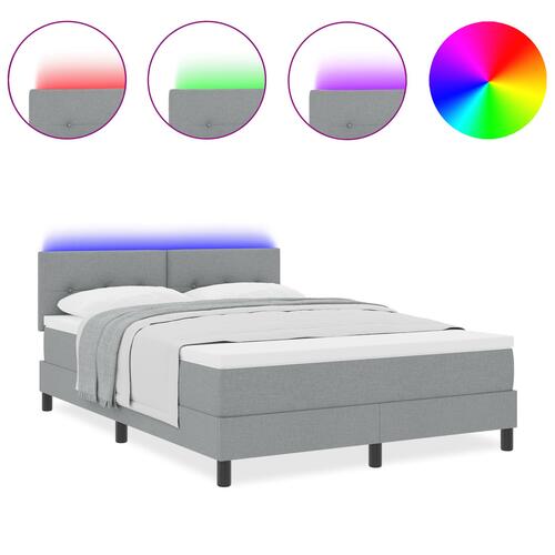 Boxspring Seng med Madras & LED Lys Grå 140x200 cm Stof