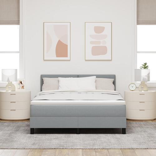 Boxspring Seng med Madras & LED Lys Grå 140x200 cm Stof