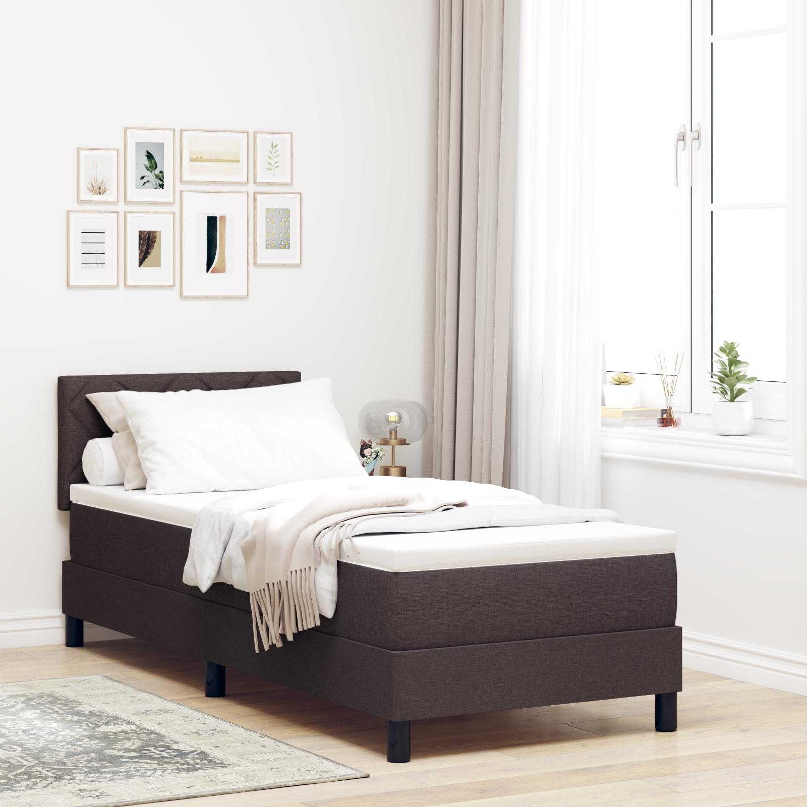 Box Spring Seng med madras & LED Mørkebrun 80x200 cm Stof