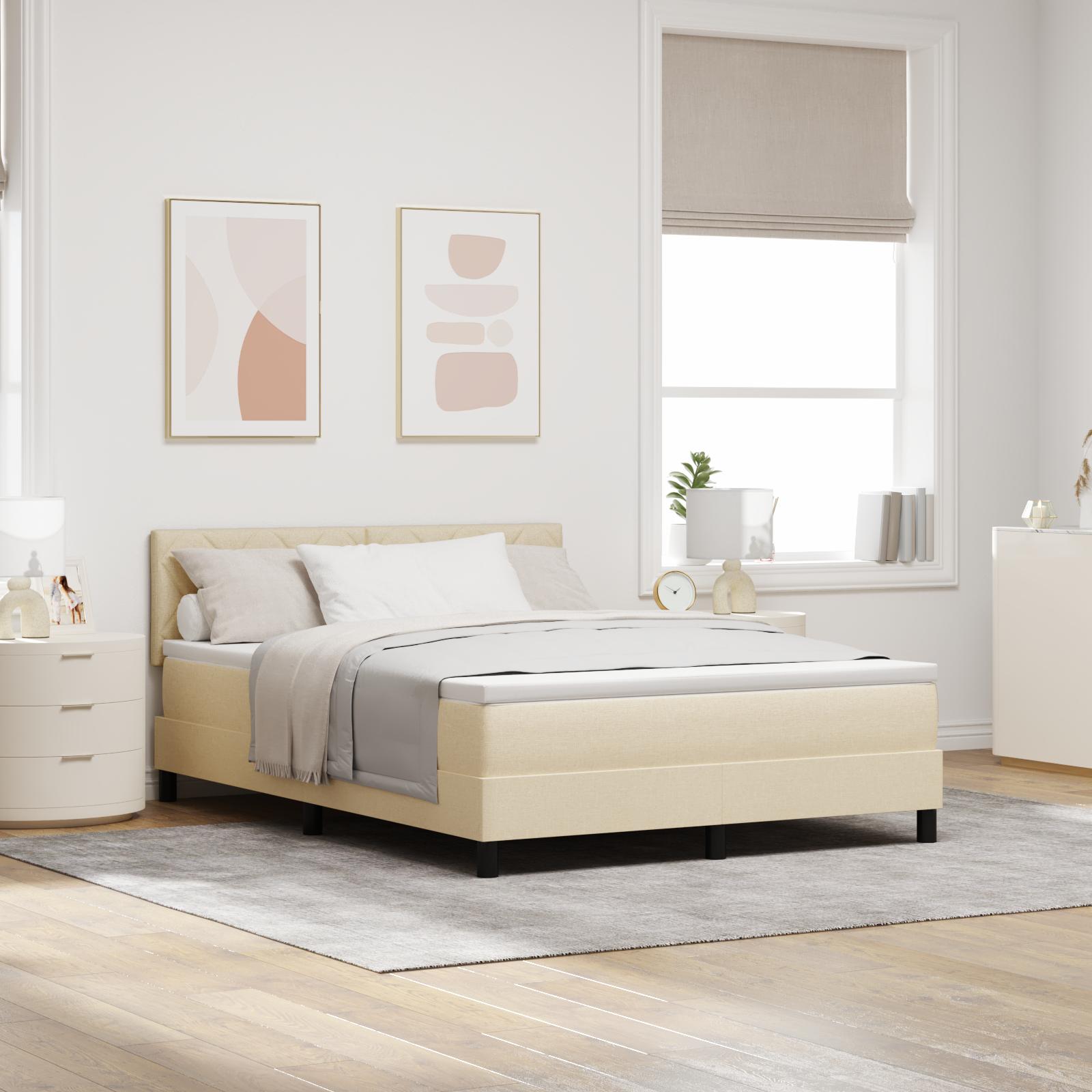 Kontinentalseng med hovedgærde, madras og topmadras 160 x 200 cm - creme