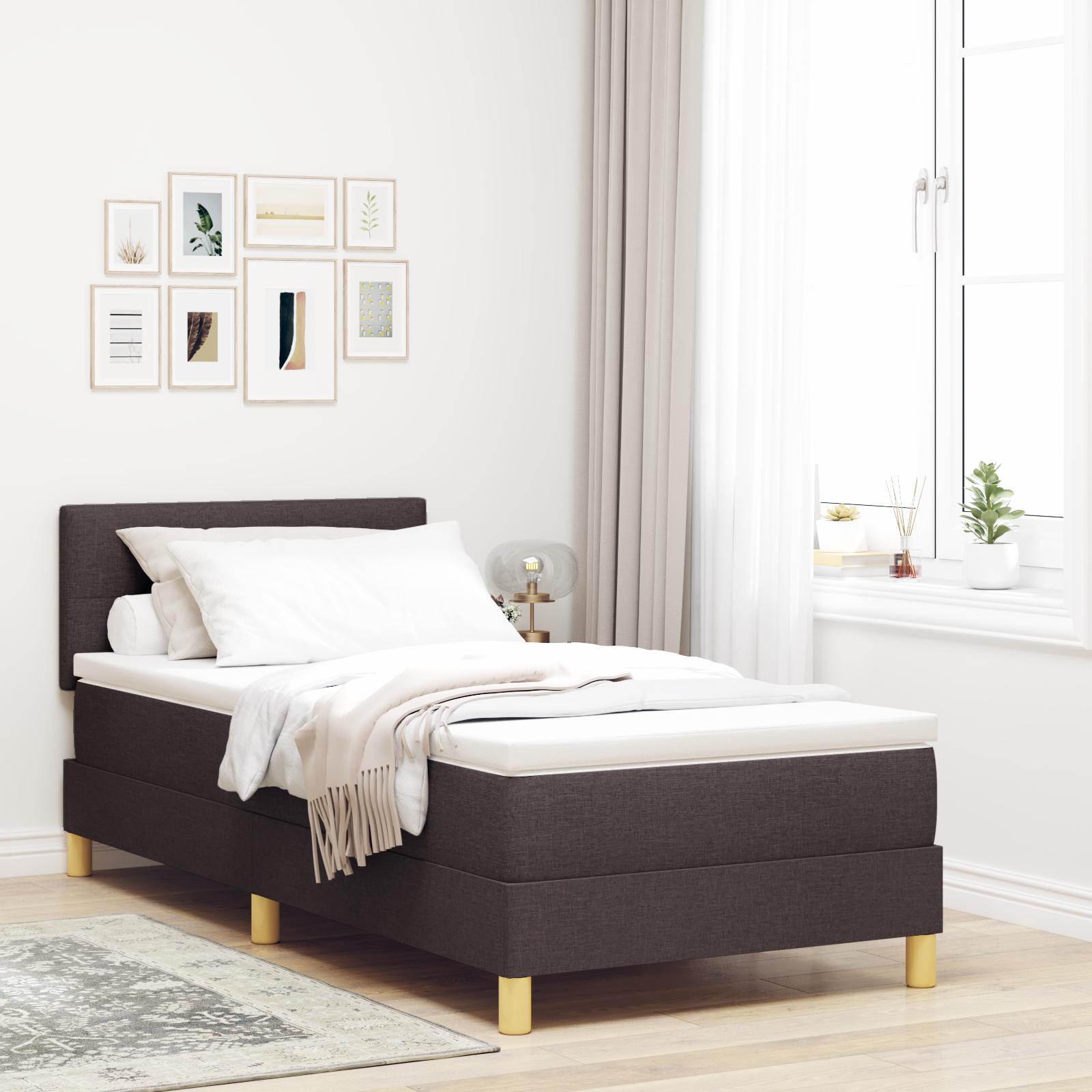 Box Spring Bed med madras & LED Mørkebrun 90x200 cm Stof