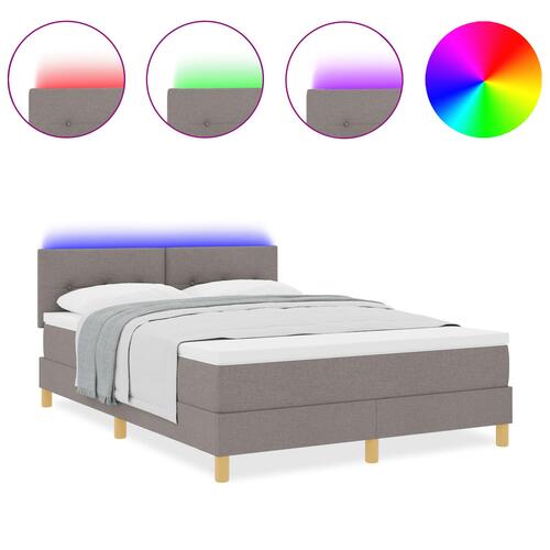 Box Spring Seng med madras & LED Taupe 140x200 cm Stof