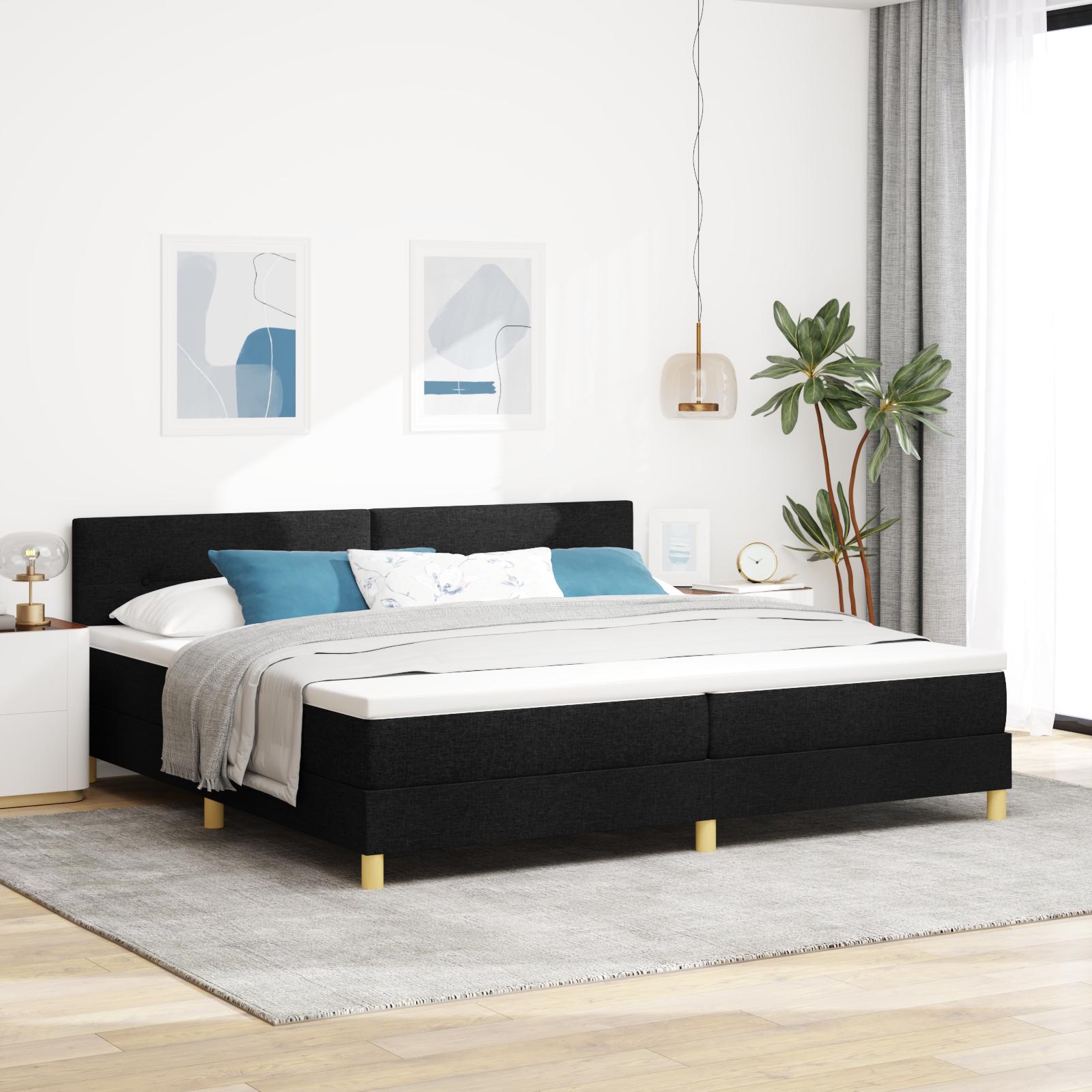 Boxspring seng med madras & LED sort 200x200 cm stof