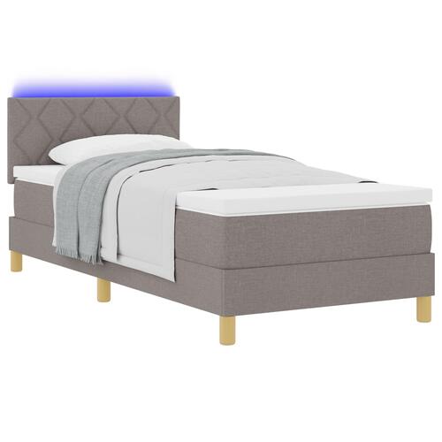 Box Spring Seng med Madras & LED Taupe 90x200 cm Stof