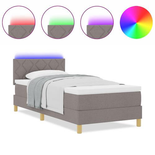 Box Spring Seng med Madras & LED Taupe 90x200 cm Stof