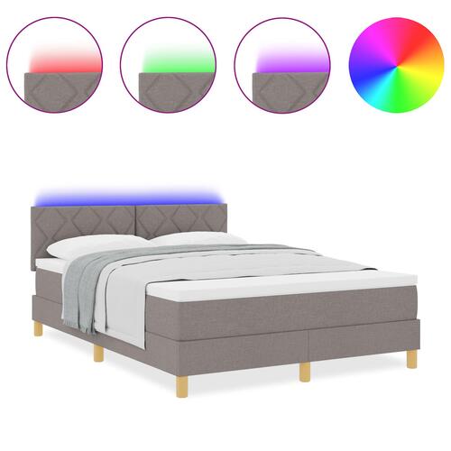 Box Spring Seng med madras & LED Taupe 140x200 cm Stof