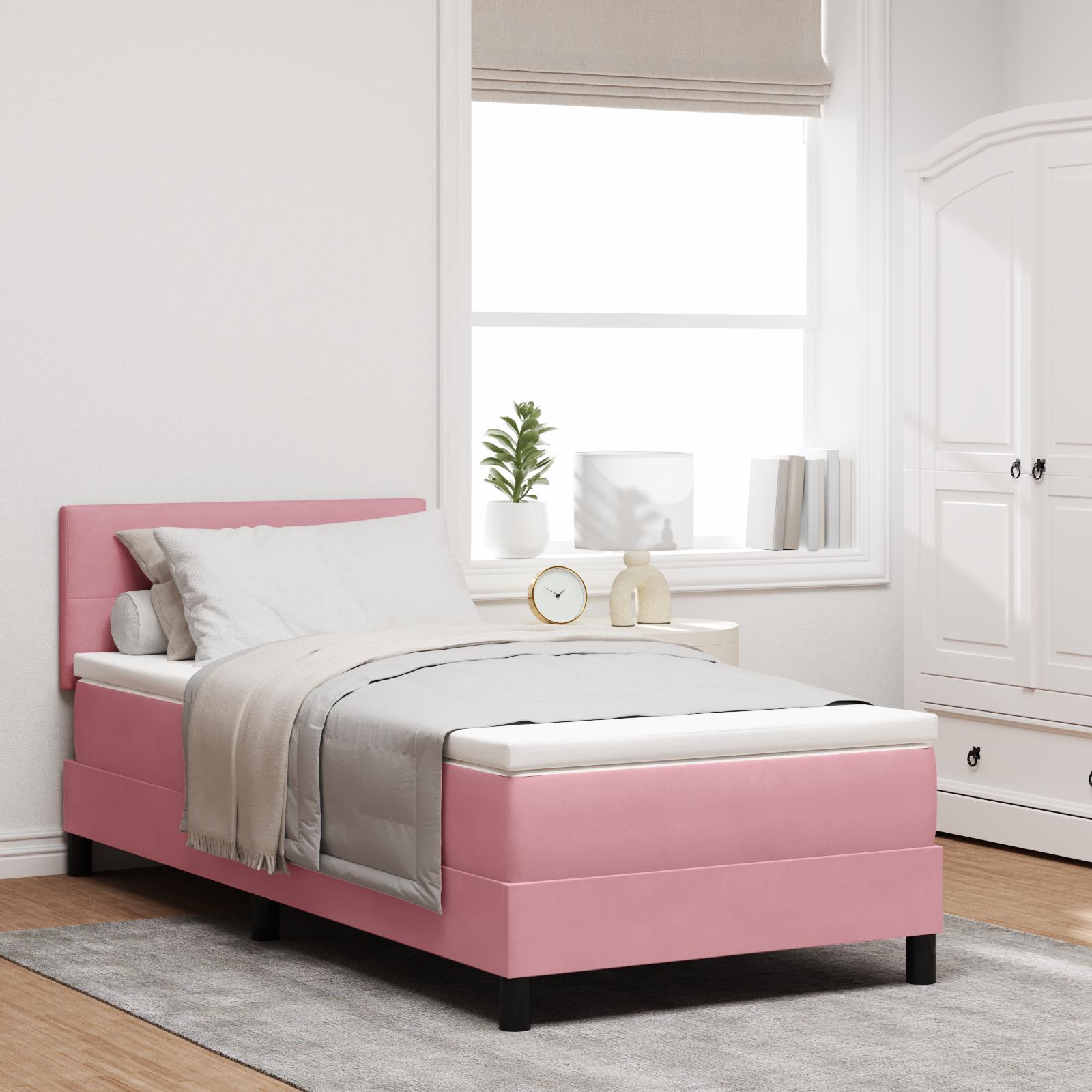 Boxspring Seng med Madras & LED Pink 120x200 cm Fløjl