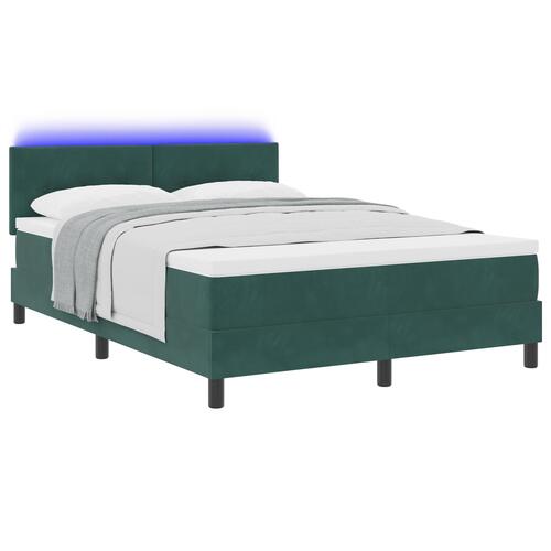 Boxspring Seng med Madras & LED Mørkegrøn 140x200 cm Fløjl