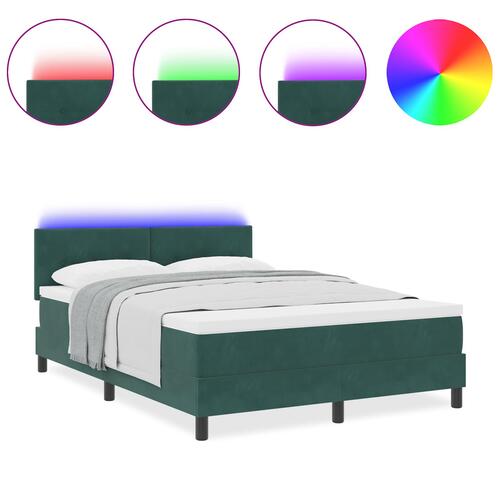 Boxspring Seng med Madras & LED Mørkegrøn 140x200 cm Fløjl